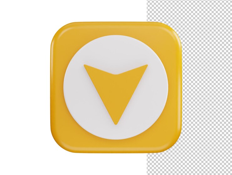 PSD un cuadrado amarillo con un icono de flecha blanca ilustración de vector de representación 3d