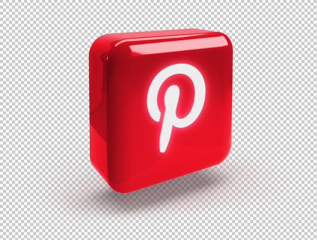 Cuadrado redondeado 3d con logotipo de pinterest brillante