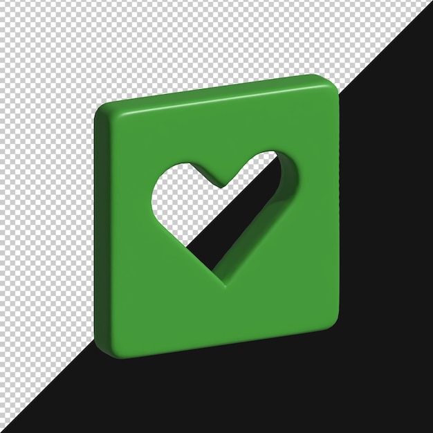 Cuadrado verde con icono 3D en forma de corazón