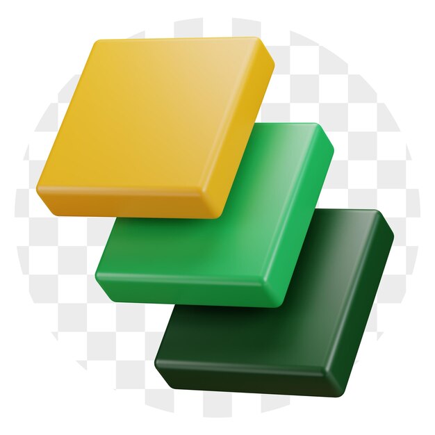 Cuadrados superpuestos tridimensionales en verde amarillo y verde oscuro