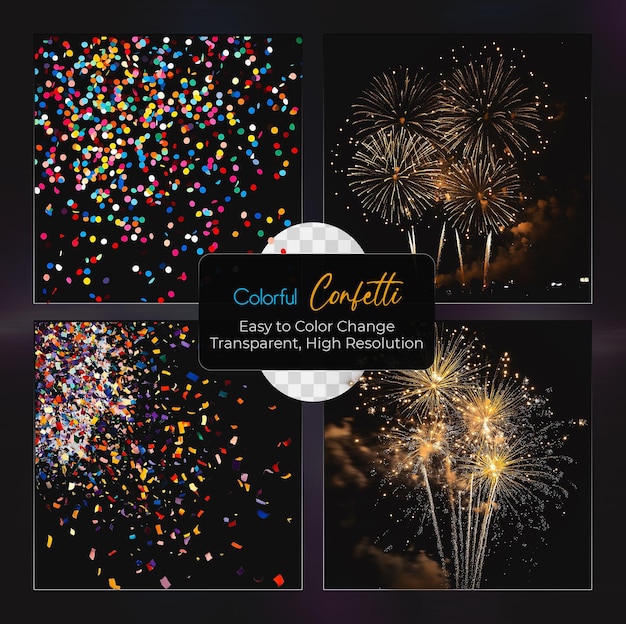Cuadro de borde de onfetti colorido en un fondo transparente
