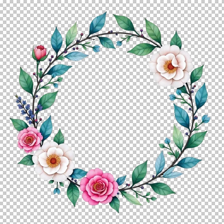 PSD cuadro floral de acuarela con ilustraciones de flores aisladas sobre un fondo transparente