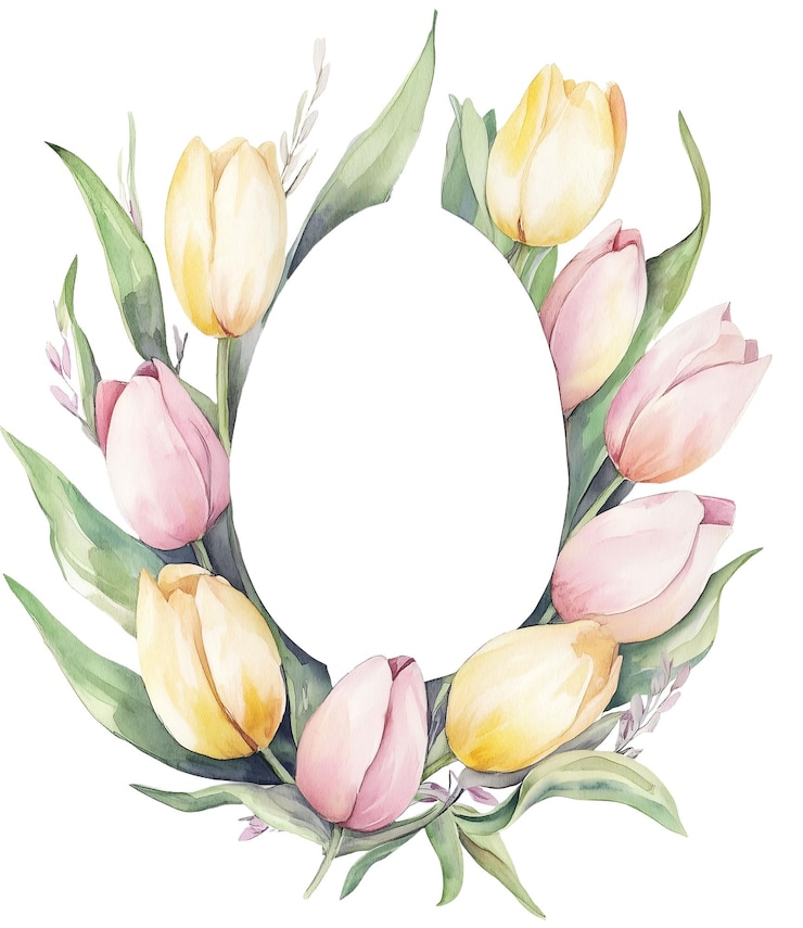 PSD cuadro de flores de tulipán de pascua en forma de huevo sobre un fondo transparente espacio para el texto png