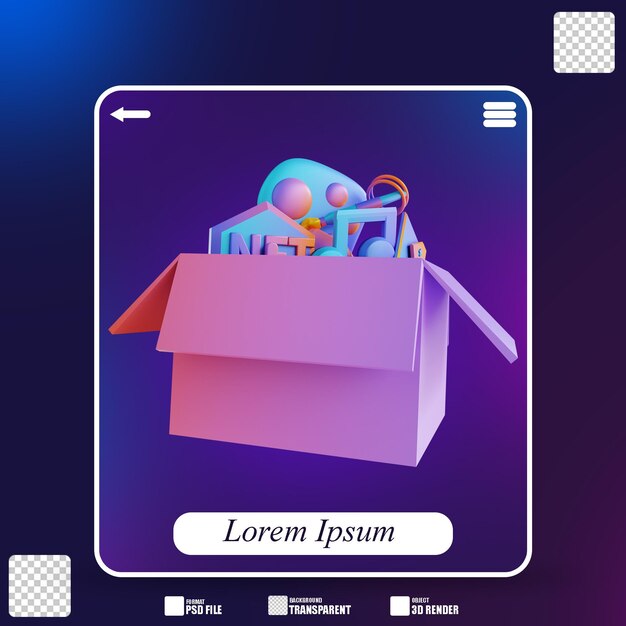 Cuadro de ilustración 3D NFT y Ethereum 2