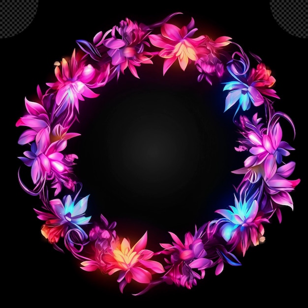 PSD cuadro de luz de neón circular floral de colores efecto transparente