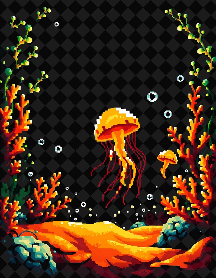 PSD cuadro pixelado en fondo negro reventado con decoración de juego de marco de píxeles vívido y altamente aislado