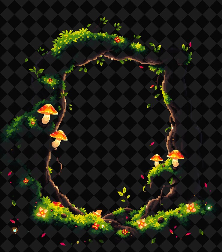 PSD cuadro pixelado en fondo negro reventado con decoración de juego de marco de píxeles vívido y altamente aislado