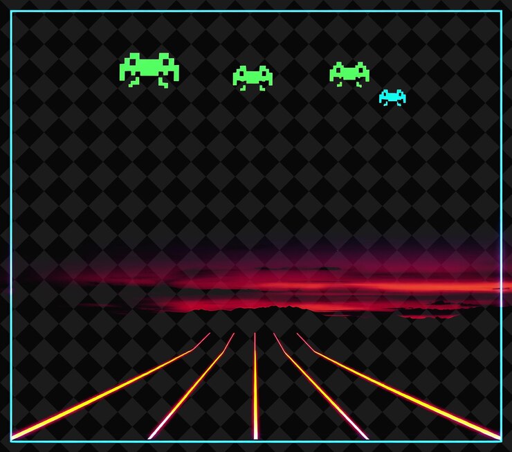 PSD cuadro pixelado en fondo negro reventado con decoración de juego de marco de píxeles vívido y altamente aislado