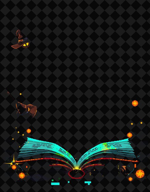 Cuadro pixelado en fondo negro reventado con decoración de juego de marco de píxeles vívido y altamente aislado