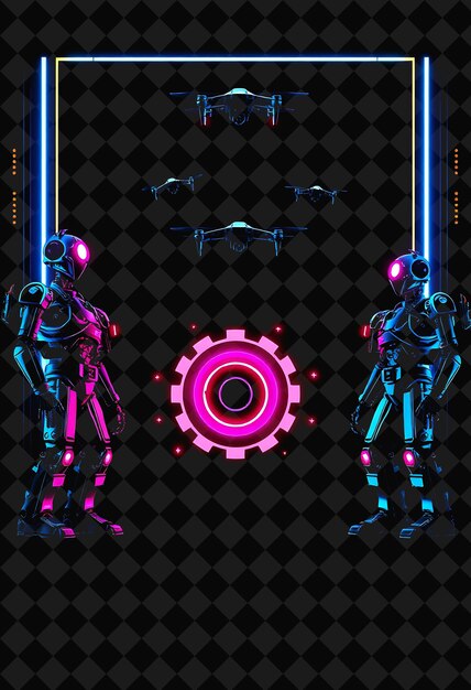 Cuadro pixelado en fondo negro reventado con decoración de juego de marco de píxeles vívido y altamente aislado