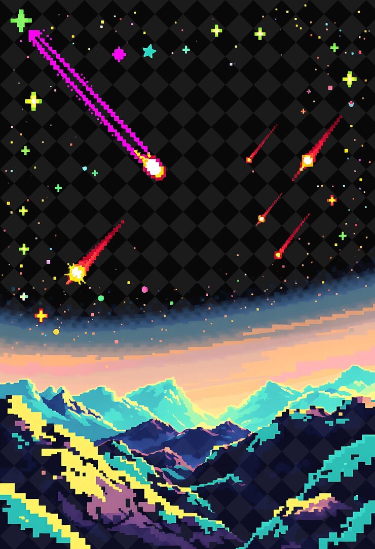 PSD cuadro pixelado en fondo negro reventado con decoración de juego de marco de píxeles vívido y altamente aislado