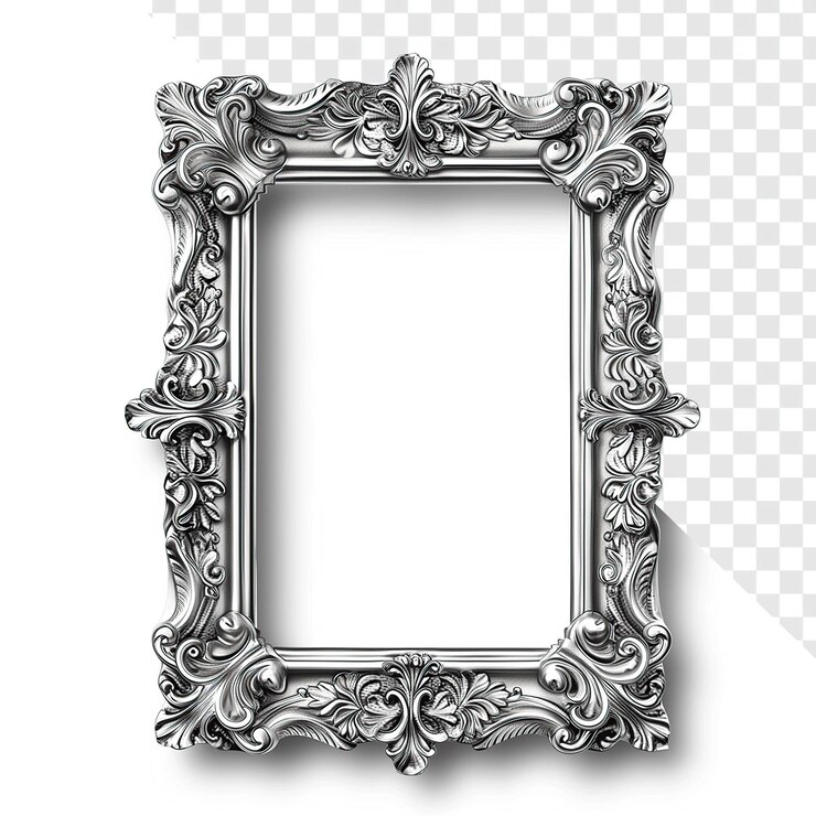 PSD cuadro rectangular realista de plata de época sobre un fondo transparente