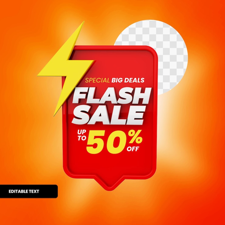 PSD cuadro de texto de venta flash con descuento en renderizado 3d