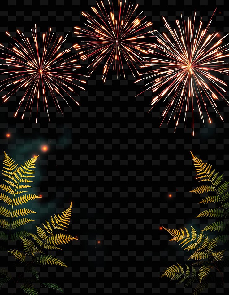 PSD cuadrobright_firecrackers_erupt_with_glowing_sparks_at_each_side_neon_ferns_sway_around_the_frame_