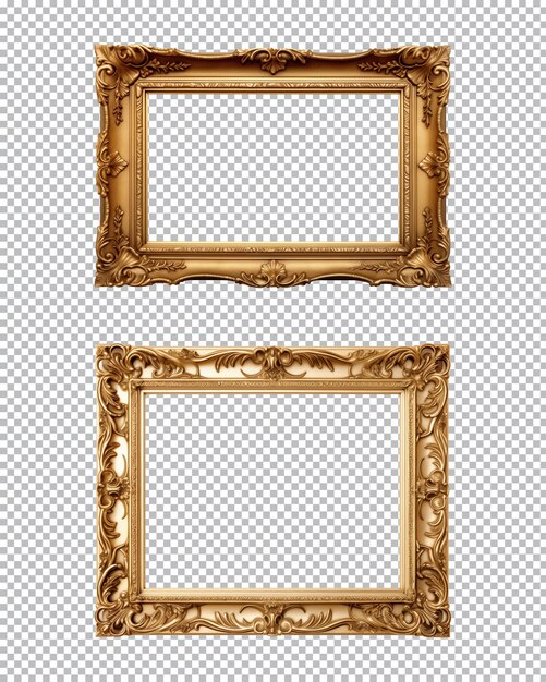 Cuadros rectangulares de oro antiguos aislados sobre un fondo transparente png