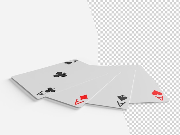 Cuatro ases jugando a las cartas juego de póquer Símbolos de juegos de apuestas en 3D realistas Clubes y espacios corazones y diamantes tarjeta de póquer de casino Representación 3D