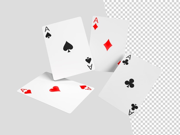 Cuatro ases jugando a las cartas juego de póquer Símbolos de juegos de apuestas en 3D realistas Clubes y espacios corazones y diamantes tarjeta de póquer de casino Representación 3D