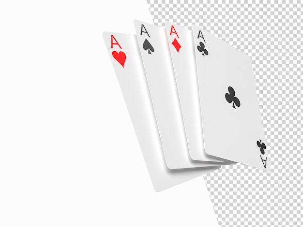 Cuatro ases jugando a las cartas juego de póquer Símbolos de juegos de apuestas en 3D realistas Clubes y espacios corazones y diamantes tarjeta de póquer de casino Representación 3D