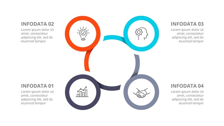 PSD cuatro círculos para infografía para diapositivas de presentaciones concepto de negocio con 4 opciones