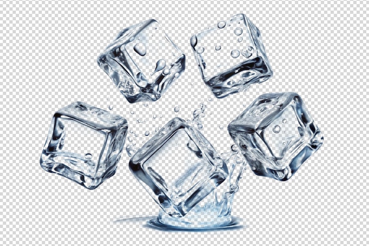 PSD cuatro cubos de hielo voladores cayendo en el aire png