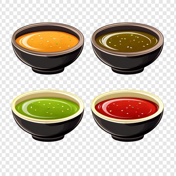 PSD cuatro cuencos de colorida salsa de inmersión