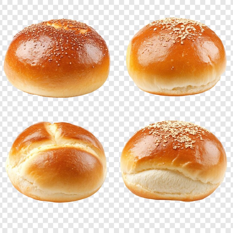 PSD cuatro deliciosos panes de panadería de corteza marrón dorado semillas de sésamo suaves del interior