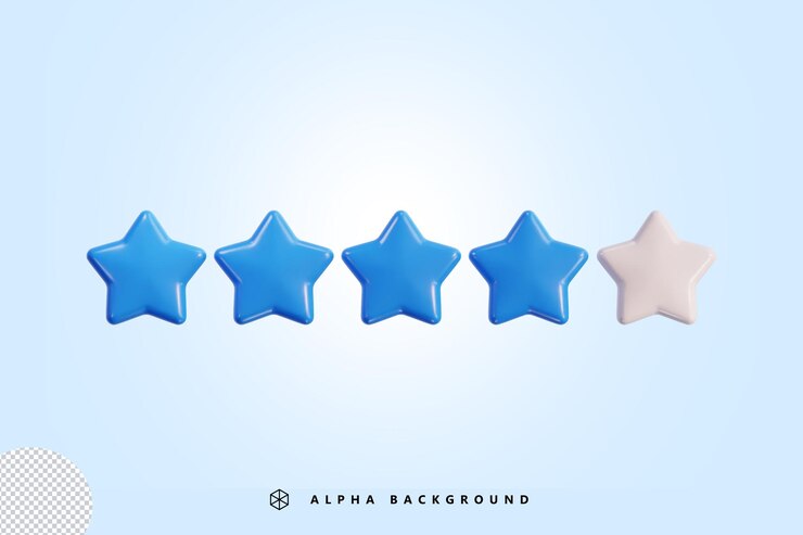 PSD cuatro estrellas ratting icon 3d render ilustración vectorial
