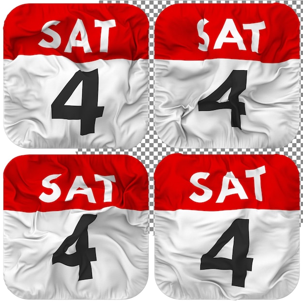 Cuatro icono de calendario de fecha de sábado 4 aislado cuatro textura de relieve de estilo ondulado representación 3d