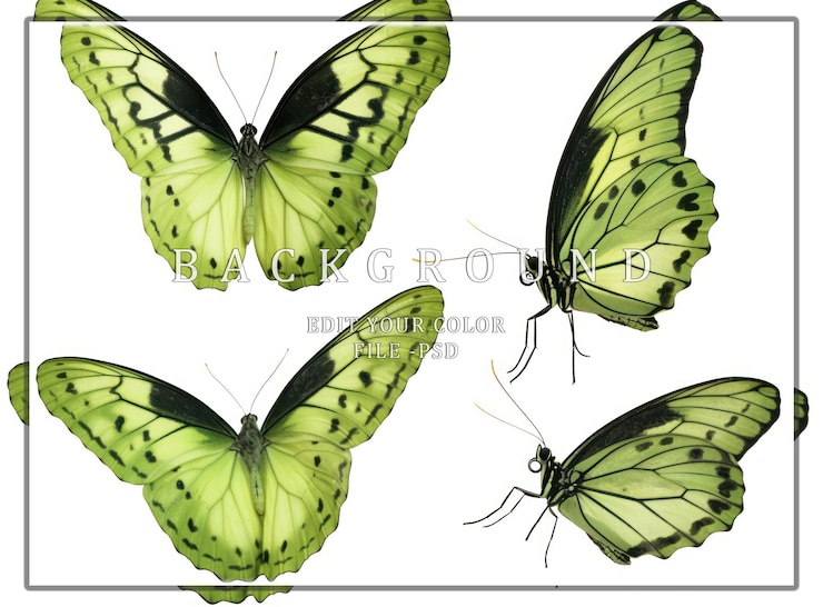 PSD cuatro mariposas verdes en vuelo