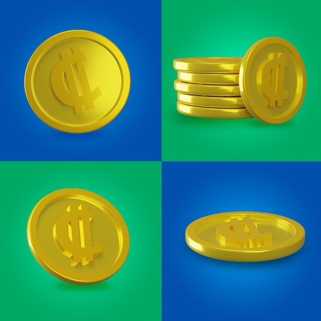 PSD cuatro monedas de oro son de diferentes colores y una es un símbolo de lir.