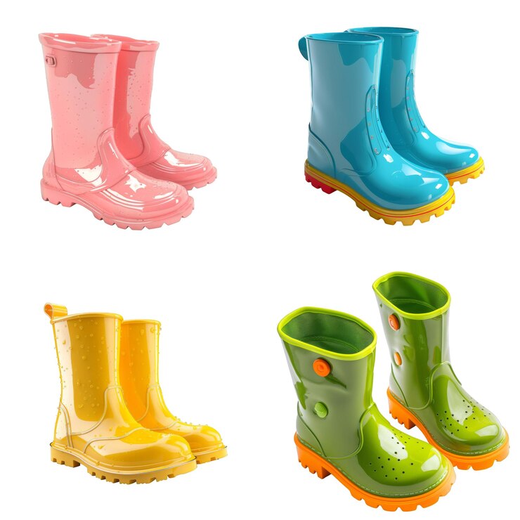 PSD cuatro pares de coloridas botas de goma para la lluvia