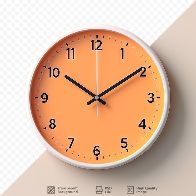 Las cuatro en punto reloj de pared naranja aislado en un fondo transparente