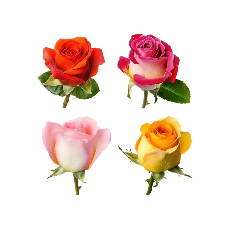 PSD cuatro rosas de colores en un