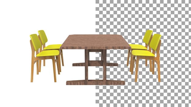 PSD cuatro sillas de café amarillas sin sombra 3d render