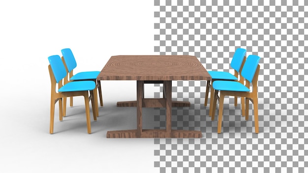 PSD cuatro sillas de café azul con sombra 3d render