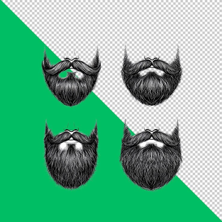 PSD cuatro variaciones de elementos de diseño gráfico de barbas masculinas dibujadas a mano