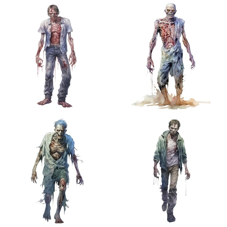PSD cuatro zombies en descomposición en varios estados de descomposición