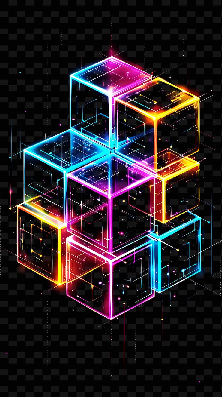 PSD un cube coloré avec un dessin coloré sur le fond
