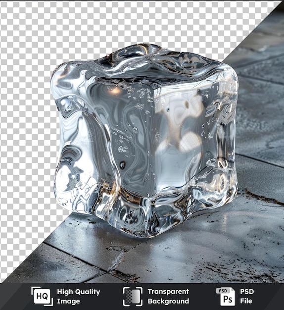 PSD un cube de glace transparent sur le trottoir