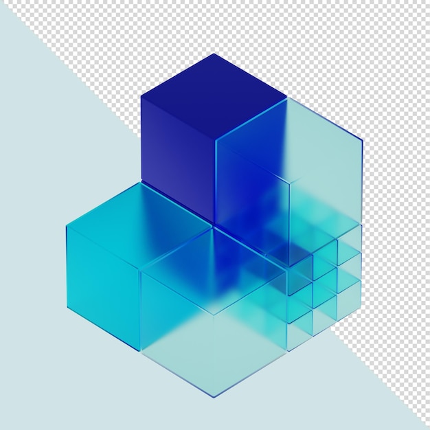 Le cube de verre bleu 3D