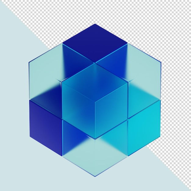 Le cube de verre bleu 3D