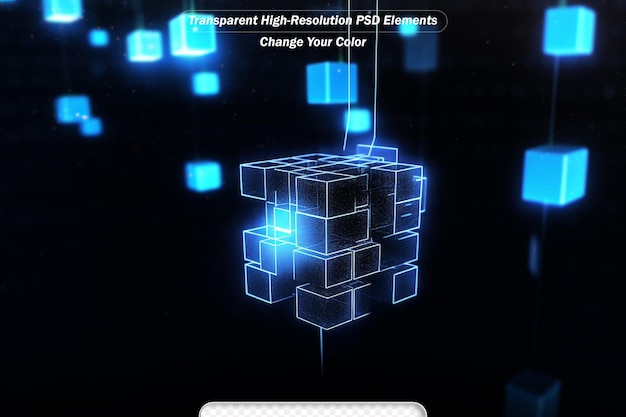 PSD un cube volant en forme de science-fiction dans l'espace vide