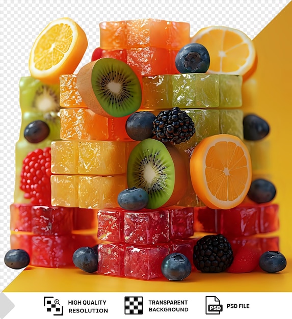 PSD cubes de fruits frais et colorés isolés sur un fond isolé