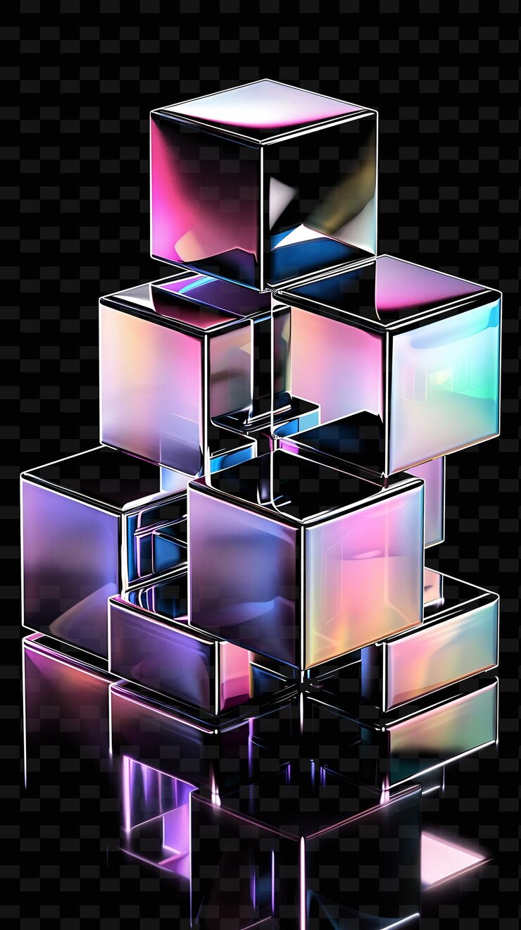 PSD cubes géométriques luminescents empilés texture de feuille métallique ma y2k texture forme art de décoration de fond