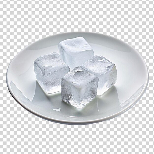 PSD des cubes de glace sur une plaque blanche isolée sur un fond transparent