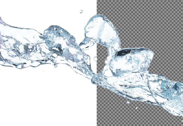 Cubi di ghiaccio esplosione volante ondata di ghiaccia cristallina galleggiante cadere in aria cubo di blocco di mattoni di ghiacci è ghiacciato acqua salutare sete sfondo bianco isolato otturatore ad alta velocità congelamento stop motion