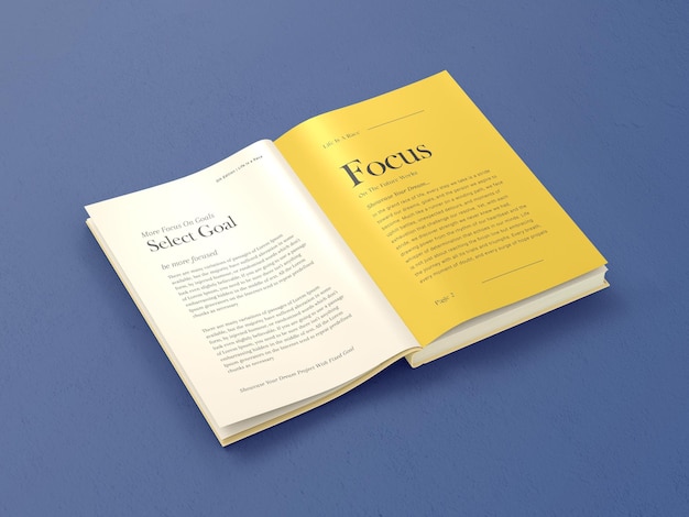 Cubierta de libro abierta realista con maqueta de visualización de doble página