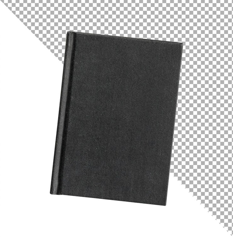PSD cubierta de libro negro aislado sobre fondo blanco.