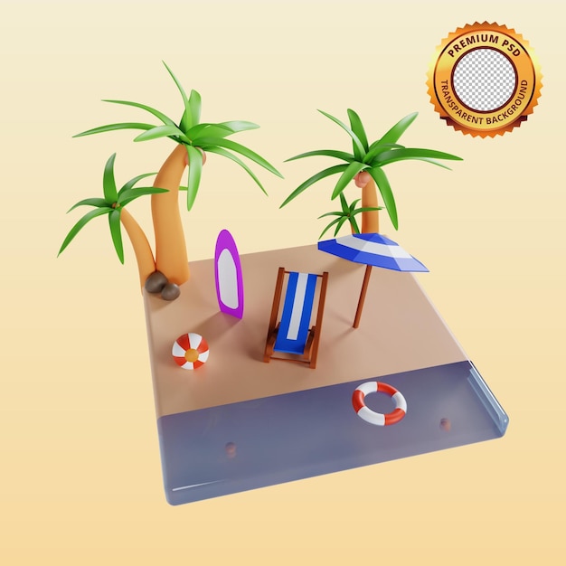 PSD cubierta de playa de verano y cocoteros ilustración 3d psd premium