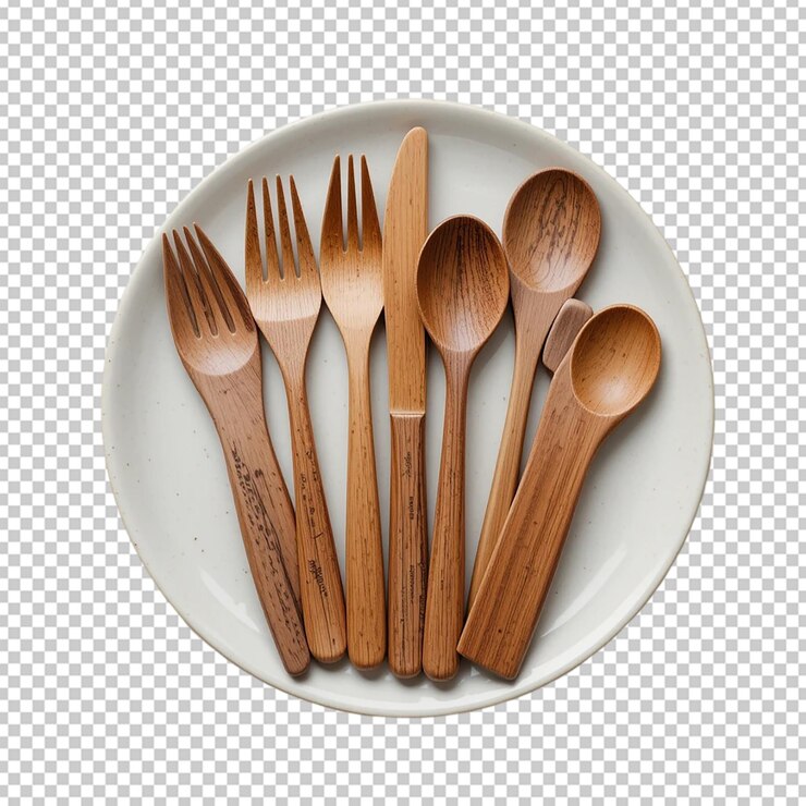 PSD cubiertos de madera en un plato